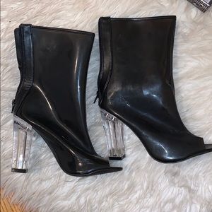 Black open toed clear heels